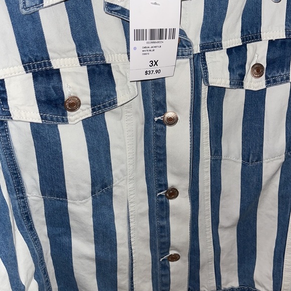 Blue and White Striped Denim Jacket - Picture 3 of 7